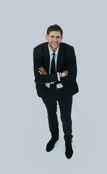 Retrato de um homem de negócios idoso bonito de pé isolado no fundo branco . — Fotografia de Stock