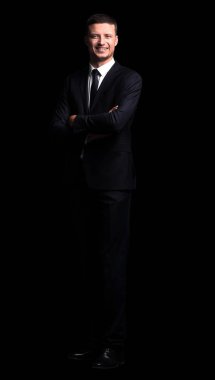 tam büyüme. kendinden emin bir gülümseyen işadamı portresi