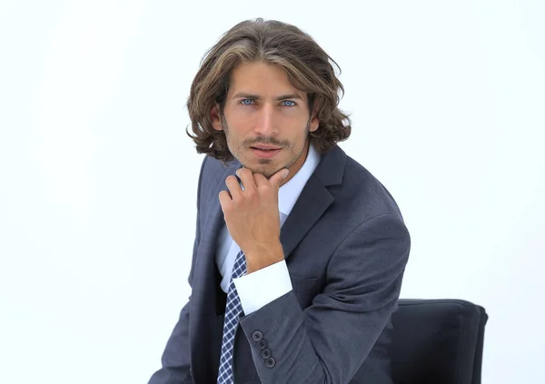 Ritratto uomo d'affari seduto sulla sedia e pensare — Foto Stock