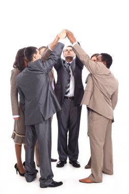 Eller birlikte kadar yükselterek başarılı iş takım