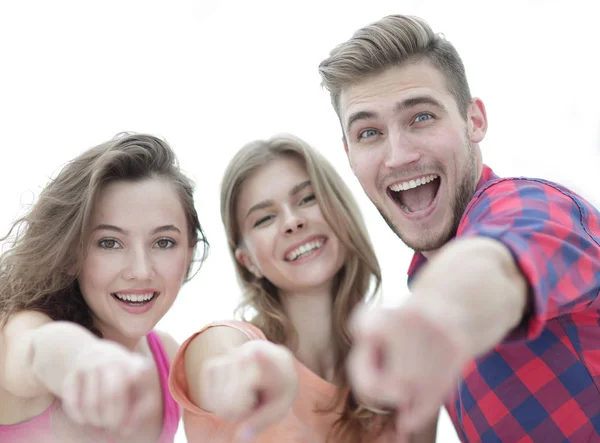 Nahaufnahme von drei jungen Menschen, die die Hände nach vorne zeigen — Stockfoto