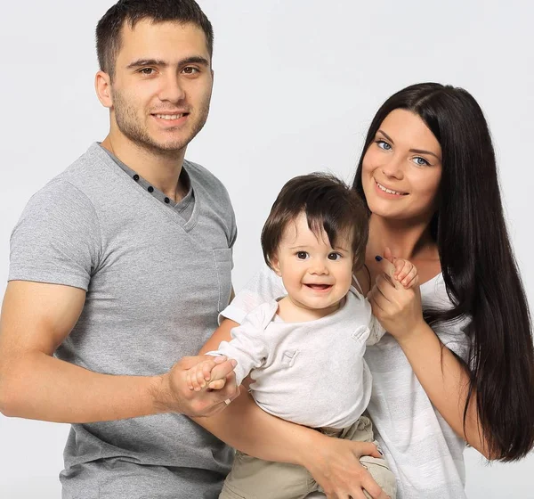 Usmívající se rodina izolovaných na bílém pozadí — Stock fotografie