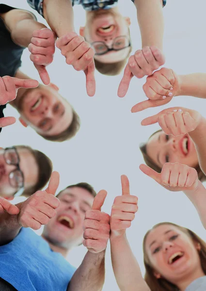 Friendship, youth and people concept - group of smiling teenagers with hands on top of each other — Stock Photo, Image