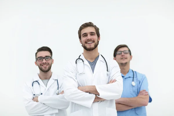 Équipe médicale souriante regardant l'espace de copie — Photo