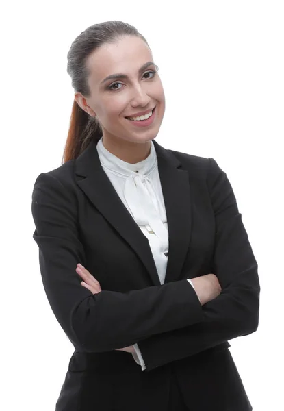 Primer plano. Gerente mujer confiada en un traje de negocios — Foto de Stock