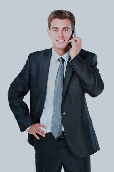 Retrato de homem de negócios com telefone móvel . — Fotografia de Stock