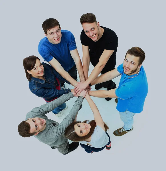 A fiatalok a kezüket együtt egy kört felülnézet. — Stock Fotó
