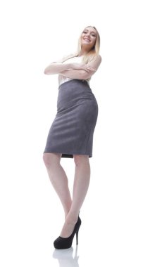 Modern başarılı genç iş kadını. tam uzunlukta. Aşağıdan görüntülemek.