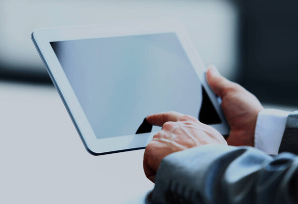 man holding digital tablet.