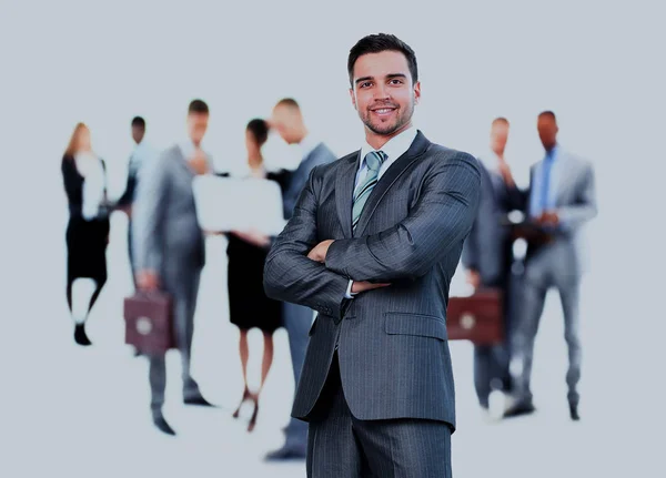 Hombre de negocios y su equipo aislados sobre un fondo blanco . —  Fotos de Stock