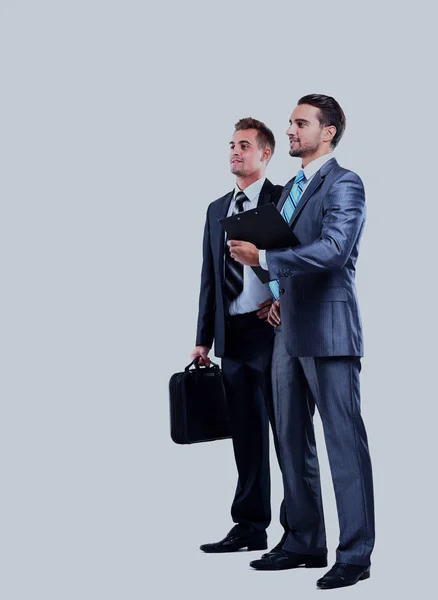 Dos hombres de negocios mirando el fondo blanco . — Foto de Stock