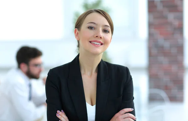Closeup.face odnoszącej sukcesy kobiety biznesu. — Zdjęcie stockowe