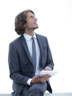 Dijital tablet kopya alanı seyir ile portre .businessman