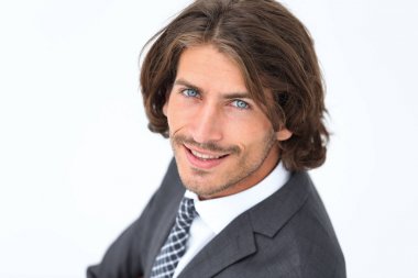 gülümseyen bir çekici genç işadamı portresi kapatmak