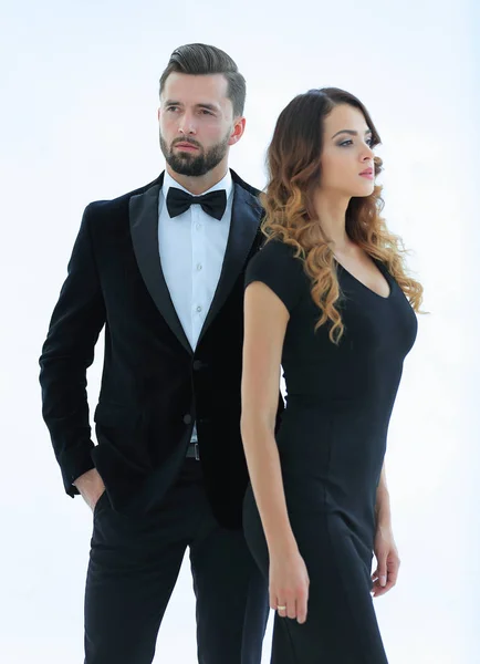 Bello uomo e donna in abito nero — Foto Stock