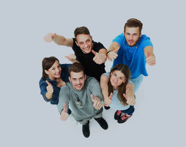 Feliz grupo alegre de amigos aplaudindo isolado no fundo branco . — Fotografia de Stock