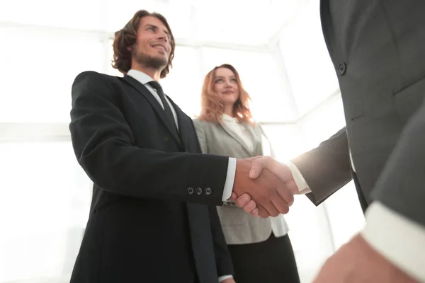 Photo of handshake of two happy businessmen — Stock Photo, Image