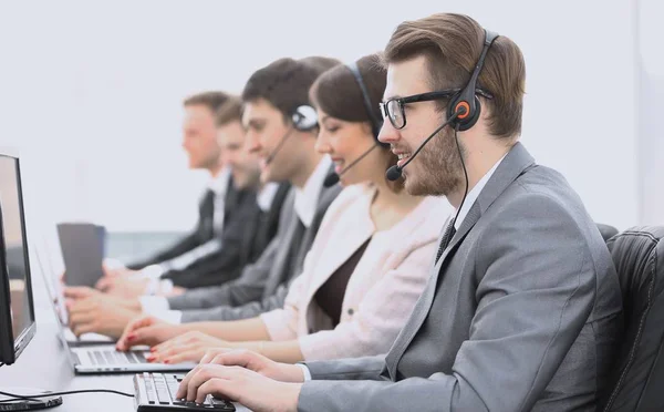 Colleagues call centre workplace in the office — Stock Photo, Image