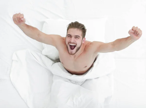 Top view.a homem muito feliz — Fotografia de Stock