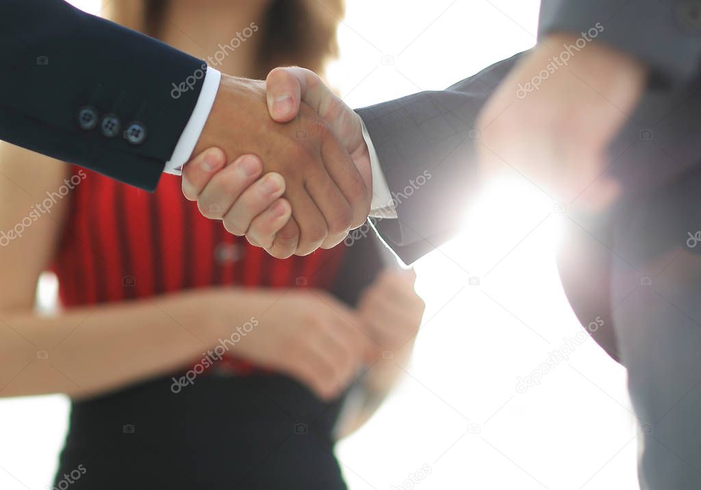 Businessmen handshaking after good deal. Business concept