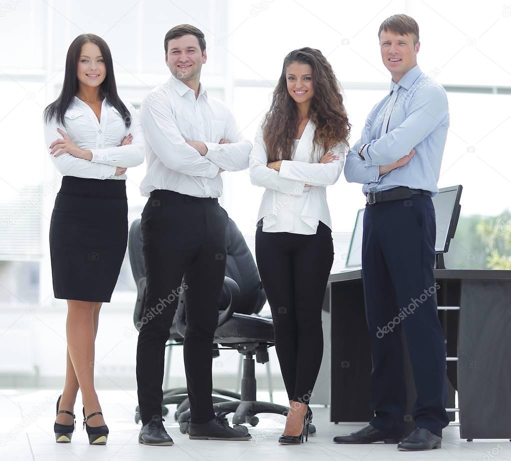 successful business team standing near the desktop