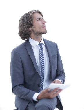 Dijital tablet kopya alanı seyir ile portre .businessman