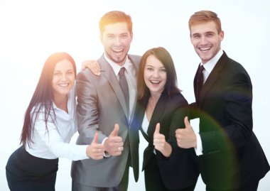 başparmak up.i gösterilen mutlu iş takım