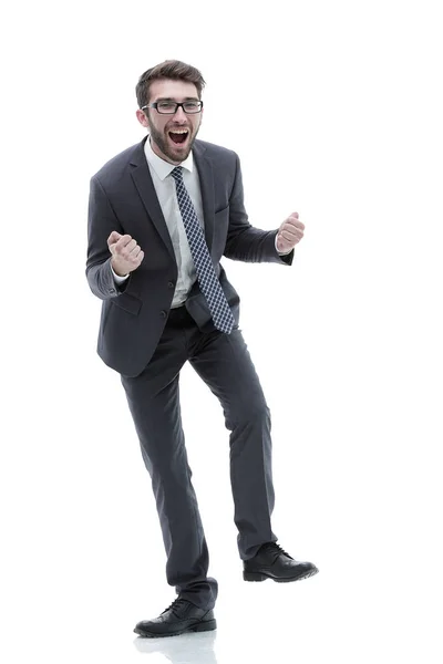 Homem de negócios feliz e bem sucedido. foto em pleno crescimento . — Fotografia de Stock