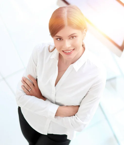 View from the top. portrait of smiling young woman — Stock Photo, Image