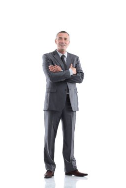 tam büyüme portre. başarılı gülümseyen iş adamı.