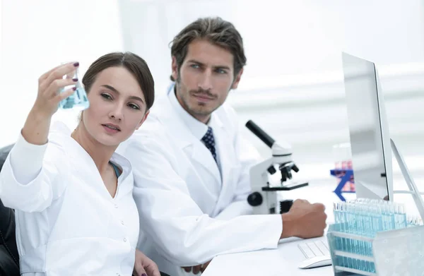 Equipe de Biólogos Pesquisadores Trabalhando em Laboratório — Fotografia de Stock