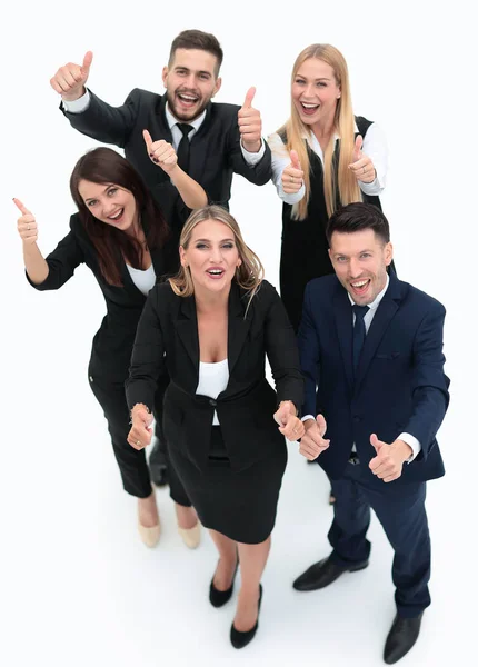 Vista desde el equipo de negocios top.happy sosteniendo un pulgar hacia arriba . —  Fotos de Stock