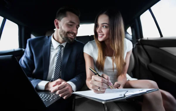 Business People Meeting Working Car Inside — Stock Photo, Image