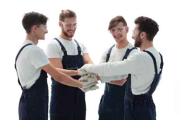 Groupe rapproché de travailleurs debout en cercle. — Photo