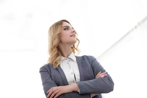 Moderne vrouw kijken naar kopie space.i — Stockfoto