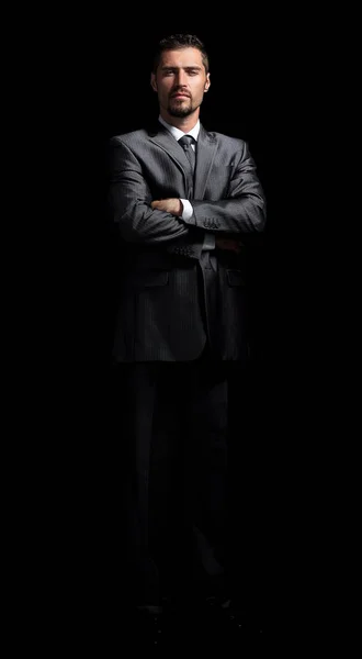 Guapo maduro hombre de negocios aislado sobre fondo negro — Foto de Stock