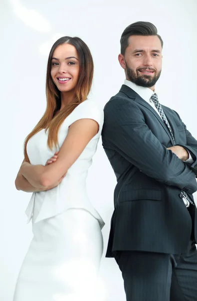 Portrait of business people back to back against white backgroun — Stock Photo, Image