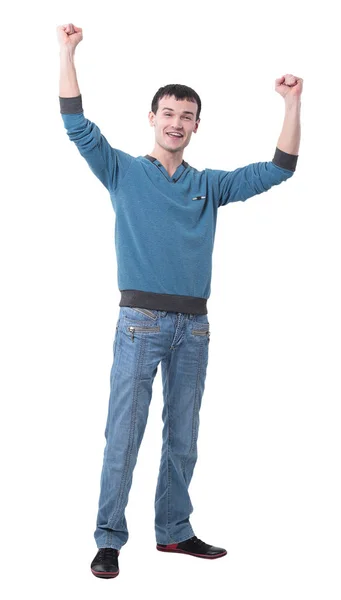 Knappe jonge man die lacht volledige lengte witte achtergrond — Stockfoto