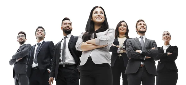 Feliz equipe de negócios bem sucedida isolado no fundo branco — Fotografia de Stock