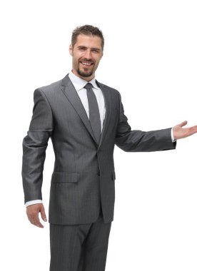 closeup.confident işadamı jest davet bir elin yaptığından