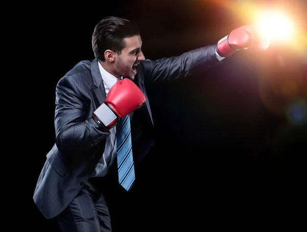 Businessman in red Boxing gloves — Stock Photo, Image