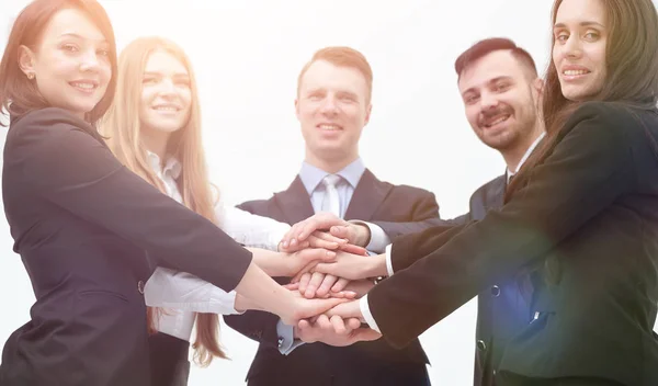 Closeup.business team shows its unity — Stock Photo, Image