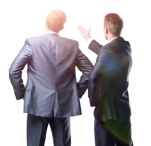Visão traseira de dois empresários apontando para a frente — Fotografia de Stock