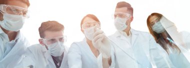 bilim adamları test tüpleri ve laboratuar mikroskobu ile çalışma