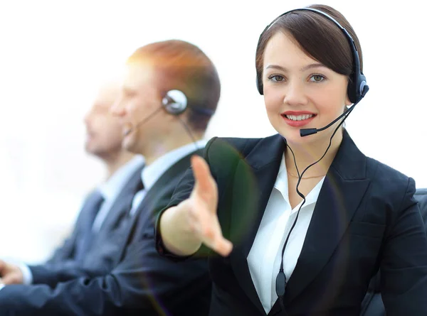 Manager of call center reaches out to shake hands. — Stock Photo, Image