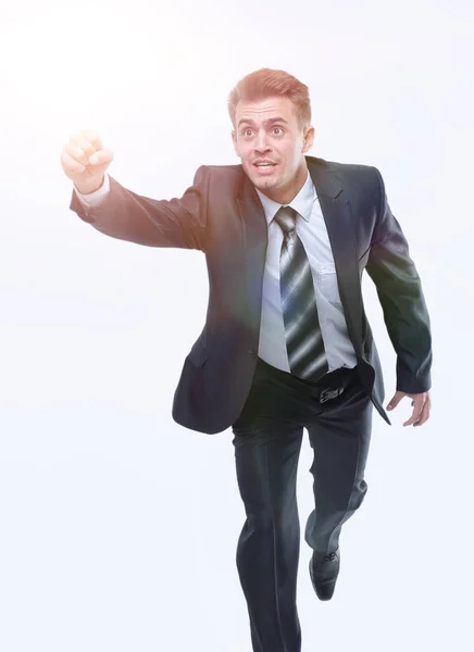 Biznesmen biegnie do przodu wyciągając rękę — Zdjęcie stockowe