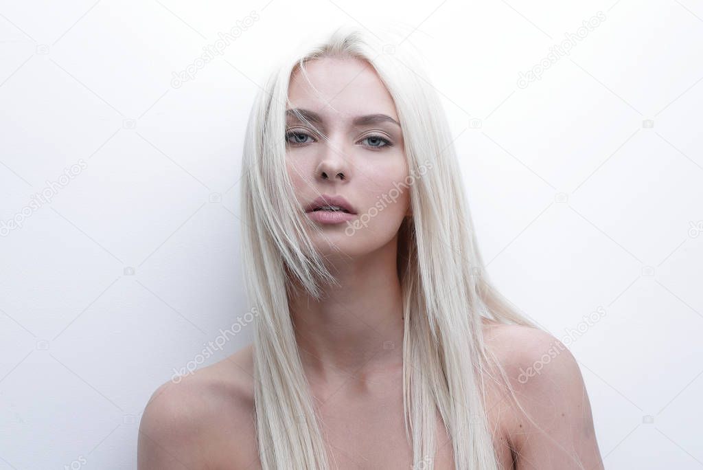 Close-up of a worried beautiful woman blonde