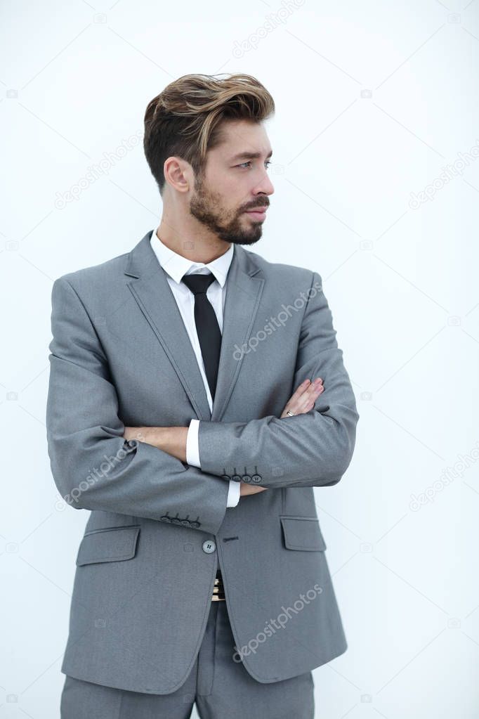 business man with arms crossed in a white background