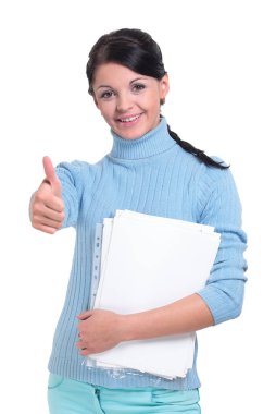 Genç gösteren başparmak yukarı studio beyaz arka plan üzerinde model