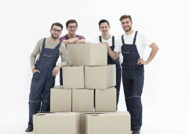 İşçiler izole, kutuları, beyaz arka plan teslim